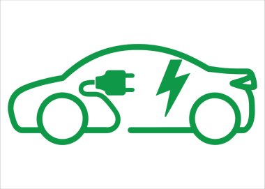 Elektrikli araç şarj fişi temiz vektör tarzında. Sürdürülebilir taşıma simgesi hibrit araba promosyonları ve temiz enerji kavramları için idealdir.