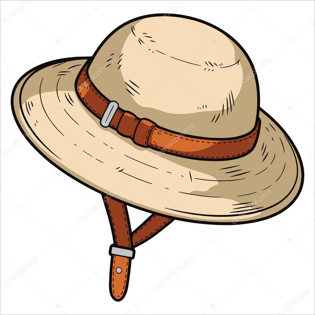 Safari cork hat vector, isolated on white. Perfect for vacation branding, explorer gear, and tropical designs.