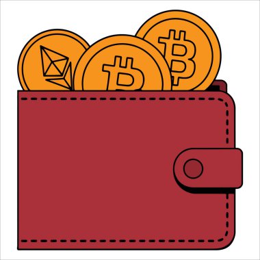 Kripto cüzdan düz vektör tasarımı Bitcoin ve Ethereum depolama. Modern fintech çözümleri, DeFi platformları ve dijital bankacılık arayüzü tasarımları için ideal.