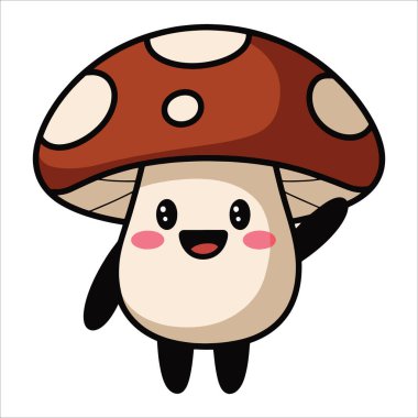 Gülümseyen Porcini mantar çizgi film vektörü. Orman ve yemek temaları için komik yenilebilir mantar karakteri.