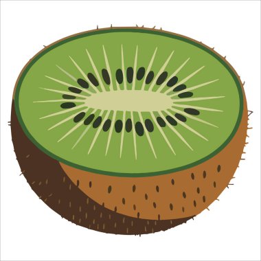 Taze kivi meyvesi, beyaz arka planda yarı yarıya izole. Siyah tohumlu sulu yeşil meyve dilimi sağlıklı yemek ve beslenme temaları için mükemmeldir..