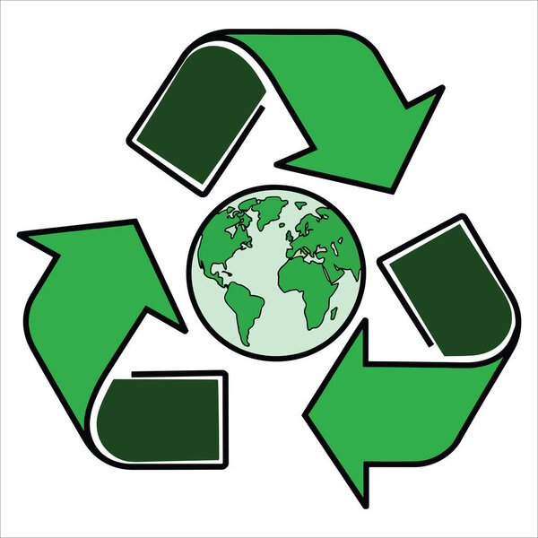 Eco friendly recycling vector with small Earth. Perfect for green campaigns, upcycling, and eco decor.