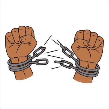 Kaldırılmış eller zincir kırma çizimi. Özgürlük hareketi konsepti tasarım ve sosyal adalet görselleri için ideal.