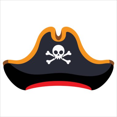 Karikatür korsan şapkası simgesi beyaza izole edilmiş. Denizci başlığı vektörü, korsan partileri ve kostüm temaları için ideal.