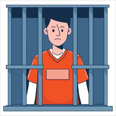 Hapishane tulumlu genç adam. Ceza vektörü, adalet, hukuk ve ceza temaları için ideal.