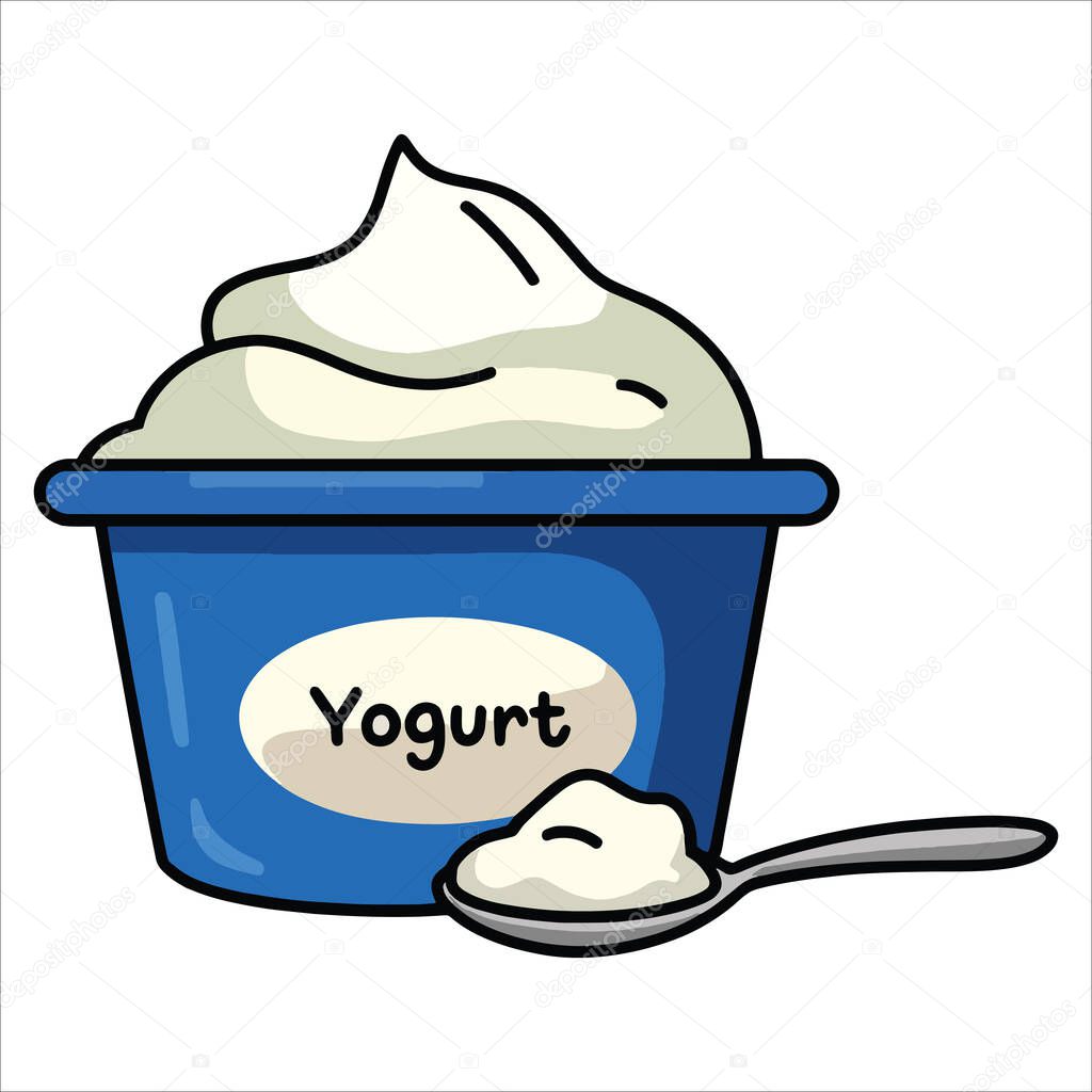 Yogurt in spoon vector art, clean white background. Ideal for food packaging, nutrition, and dairy product visuals.