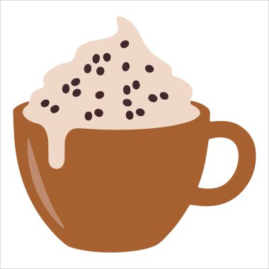 Krem şantili kapuçino, beyaz üzerine izole edilmiş. Kahve dükkanı menüleri, içecek promosyonları ve sıcak içecek konseptleri için mükemmel..