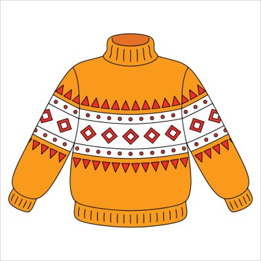 Güz giysileri, kazaklar, eşarplar, çoraplar ve sıcak aksesuarlar. Sade sonbahar kıyafetleri ve düz çizgi film çizimleri mevsimsel temalar için idealdir