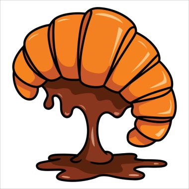 Fırın menüsünde çikolatalı ve çikolata soslu kruvasan var. Fırın ve tatlı temalı vektör çizimleri için taze tatlı pastası ideal..