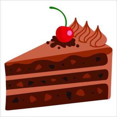 Elinde doğum günü pastası dilimleri çizilmiş düz çizgi film tarzı, tatlı çikolata, meyve, mumlu dut tatlısı, bayram kahvaltısı temaları için mükemmel.