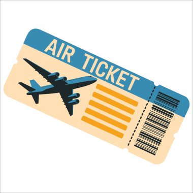 Uçak bileti ve uçuş kartı konseptini içeren giriş kartı vektör çizimi şablonu. Mavi çıkış belgesi beyaz arkaplanda izole edildi.