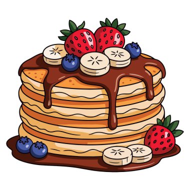 Muz ve böğürtlenli çikolata şurubu krepleri, tatlı ana hatlarıyla çizilmiş gıda sanatı, fırında tatlı görselleri, kahvaltı menüleri ve şirin yemek grafikleri için ideal.