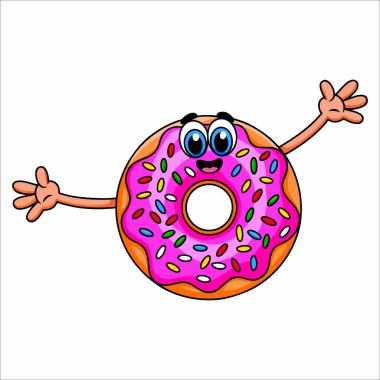 Çıkartma simgeleri logoları ve reklam tasarımları için eşsiz bir stil olan çörek karakteri çizimi çizimi.