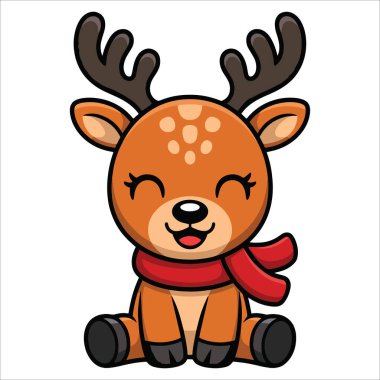 Beyaz arkaplan üzerinde komik geyik ön görüş vektör çizimi çocuklar için ideal içerik, vahşi yaşam temaları ve oyuncu hayvan tasarımları