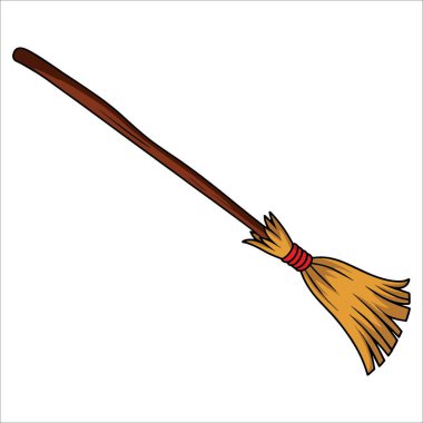 Cadılar Bayramı cadısı ve sihirli hava akımları ve rüzgarlı büyücü süpürgesi. Süpürge sapı ve büyülü tatil tasarımları için özet sanat öğesi koleksiyonu ideal.