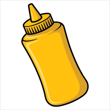 El çizimi hardal şişeleri. Şeffaf arkaplanı olan vektör çizimi, mutfak tasarımı, sandviç malzemeleri ve pişirme elementleri için mükemmel.