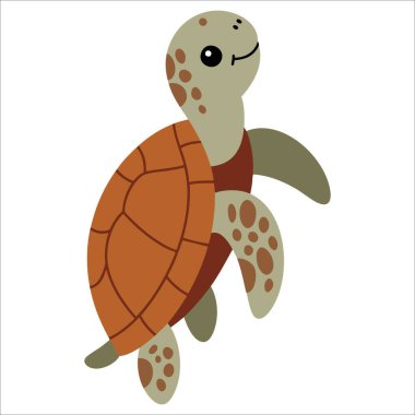 El çizimi deniz kaplumbağası beyaz arka planda izole edilmiş düz vektör çizimi deniz hayvanı temaları, doğa tasarımları ve eğitim malzemeleri için idealdir.