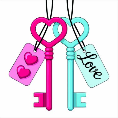 Sevgililer Günü nesnesi için kalp şekli anahtarı, aşk temalı sanat eserleri, romantik etkinlikler ve tatil kutlamaları için mükemmel vektör illüstrasyonu