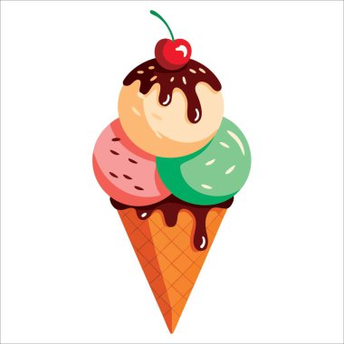 Çikolatalı, portakallı, çilekli ve naneli vişneli dondurma. Tatlı ve yaz temaları için ideal.
