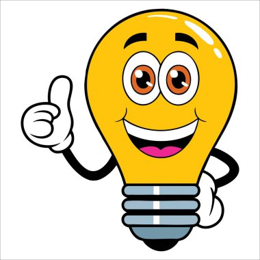 Ampul karikatür maskotu karakteri fikir yenilikleri ve yaratıcı iş temaları için mükemmel bir vektör çizimi sunuyor.