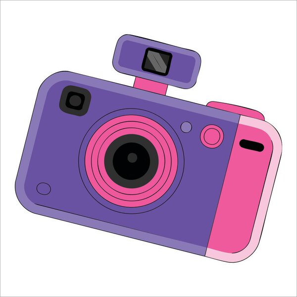 Старая одноразовая ретро-аналоговая пленочная камера, цветная ручная рисованная векторная иллюстрация, изолированная на белом, идеально подходит для оформления винтажной фотографии