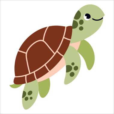 Deniz kaplumbağası beyaz arka planda izole edilmiş sevimli el yapımı deniz hayvanı tasarımı okyanus yaban hayatı teması, çocuk içeriği ve deniz koruma projeleri için mükemmel.