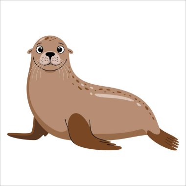 Beyaz arka planda deniz aslanı vektör çizimi, su altı okyanus dünyasını ve deniz yaşamını temsil eden şirin düz deniz hayvan simgesi