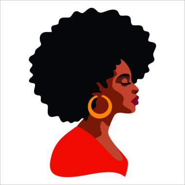 Vektör tarzı koyu tenli Afrikalı bir kızın yan görünüm portresi. Çeşitlilik temaları, kültürel temsil ve güzellik görselleri için mükemmel..