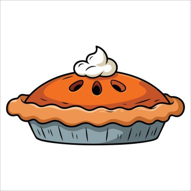 Beyaz arka planda izole edilmiş şükran günü pastası çizimi. Tatil, yemek, kutlama ve mevsimlik grafikler için vektör tasarımı mükemmel.