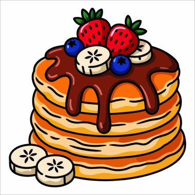 Muz ve ballı vektör çizgi film krepleri, taze kahvaltı illüstrasyonu yemek görselleri, tatlı sabah yemekleri ve atıştırmalıklarla ilgili sanat eserleri için idealdir.