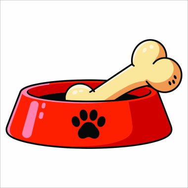Büyük bir kemikle dolu bir köpek kasesinin vektör çizimi. Hayvan mağazaları, hayvan bakımı ve köpek destekli grafikler için idealdir..