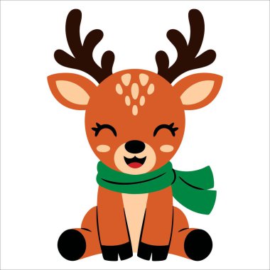 Vahşi yaşam sanatı, çocuk içeriği ve eğlenceli doğa temalarına uygun beyaz arka planda izole edilmiş komik bir geyik cephesinin vektör çizimi