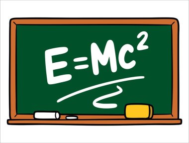 Kütle enerjisi denkliği formülünün vektör çizimi E eşittir karatahtadaki MC2. Fizik, bilim eğitimi ve akademik görseller için mükemmel..
