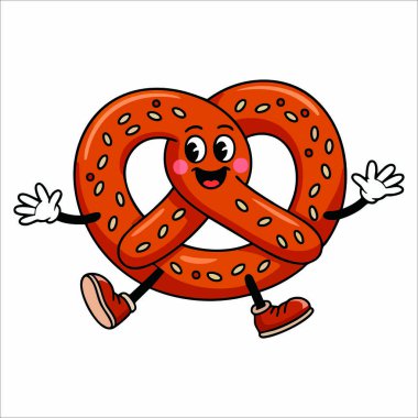 Hamburger, ekmek, sandviç ve hamur işi içeren klasik bir maskot vektörü. 50 'lerin 60' ları, restoranlar için 70 'lerin modası geçmiş fırın temalı karakter çizimi