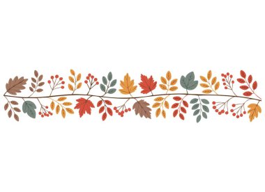 Sonbahar yaprakları ve böğürtlenler bir dizi yatay pankartta asılı. Fotokopi alanı düz vektör çizimi mevsimsel sonbahar dekoru posteri ve tasarım temaları için mükemmel.