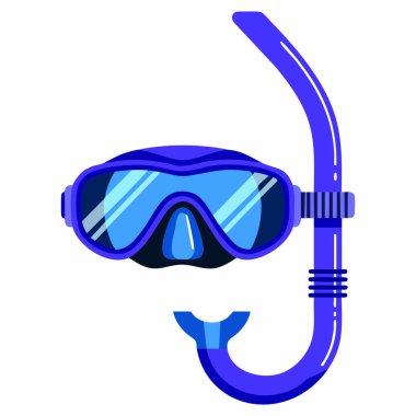 Dalış maskesi ve düz arkaplanda izole edilmiş şnorkel vektör çizimi deniz altı yüzme ve su sporu temalı görseller için harika.