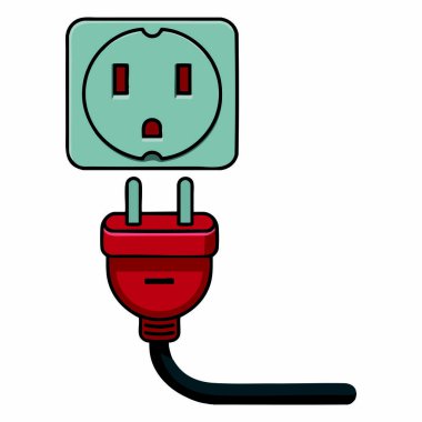 Düz tasarım dolgusu ve soket çizgi film vektörü beyaz arkaplan üzerinde izole edilmiş mobil bilgi grafikleri web pankartı ve elektrik temalı tasarımlar için ideal