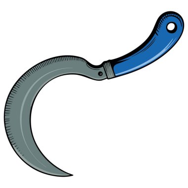 Orak çizgi film ikonu düz çizimi, beyaz zemin üzerinde izole kanca orak vektörü, tarım, tarım ve kırsal görseller için uygun.