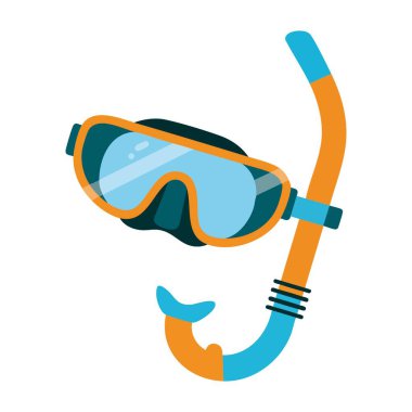 Dalış maskesinin düz stil çizimi ve şnorkel beyaz zemin üzerinde izole edilmiş deniz sporu ve yüzme temalı grafikler için ideal