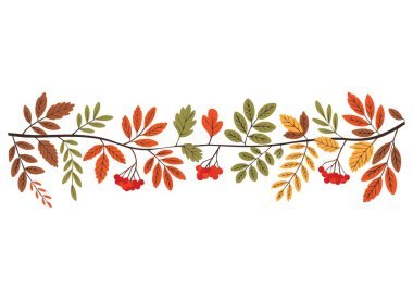 Sonbahar yaprakları ve böğürtlenlerin düz vektör çizimi yatay bir afiş olarak fotokopi alanı, sonbahar dönemi poster tatili veya şenlik tasarımları için harika