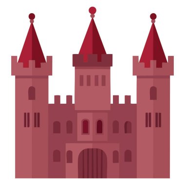 Beyaz zemin üzerinde izole edilmiş duvar ve kulelerin yer aldığı ortaçağ kale vektör düz çizimi fantezi tarihi ve web tasarımı için harika