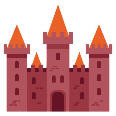 Ortaçağ kral şatosunun güçlendirilmiş duvarı ve düz ikon vektör illüstrasyonu beyaz zemin üzerinde izole edilmiş Web tarihi oyunu ve fantezi tasarımı için mükemmel