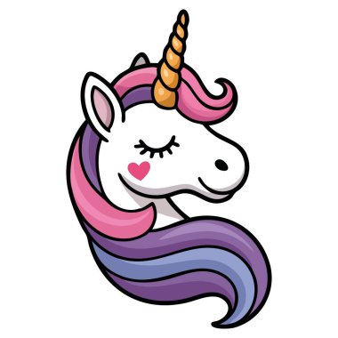 Beyaz arka planda izole edilmiş, sihirli tek boynuzlu at ikonu, fantezi, büyülü temalı projeler, çocuk çizimleri ve kaprisli tasarımlar için ideal..