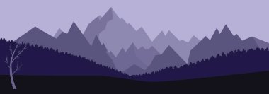 Dağların manzarası kırsal doğa vektör çizimi tepeler silüeti ve dağ zirveleri açık hava eğlence sporları ve tatil için mükemmel.