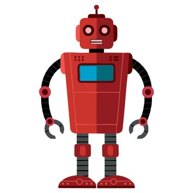 Beyaz arka planda izole edilmiş düz stil robot ikonu komik vektörü. Çizgi film teknikleri, çocuk tasarımları, oyuncaklar ve eğlence grafikleri için mükemmel..