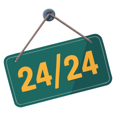 Beyaz arkaplanda izole edilmiş çalışma saatlerini gösteren metin panosu, iş işaretleri, vitrinler ve operasyonel saat görselleri için vektör illüstrasyonu ideal.