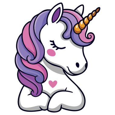 Beyaz arkaplanda izole edilmiş sihirli vektör biçiminde tek boynuzlu at simgesi, fantezi sanatları, kaprisli çizimler, çocuk temalı projeler ve sihirli görseller için ideal.