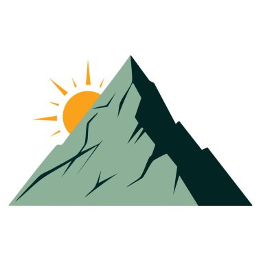 Beyaz üzerine izole edilmiş yeşil dağ ikonu. Web, bilgi ve doğa temalı çizimler veya etiket tasarımları için uygundur.