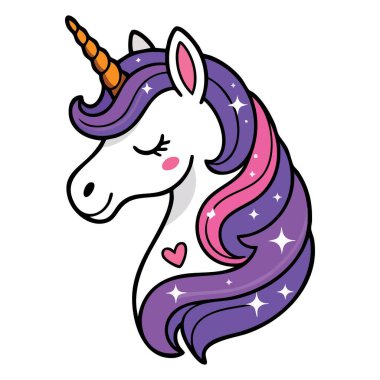 Beyaz arka planda izole edilmiş sihirli bir tek boynuzlu at ikonunun vektör çizimi, fantezi sanatı, mistik tasarımlar, çocuk projeleri ve büyülü temalı görseller için mükemmel..