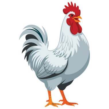 Çiftlik, kümes hayvanları, kırsal, gıda ve tarım temalı tasarım projeleri için uygun beyaz tavuk düz çizgi film ikonu vektör illüstrasyonu.